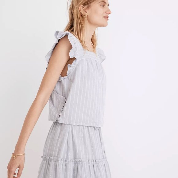 Madewell Striped Flutter-Sleeve Cross-Back Top NWT - Picture 4 of 15